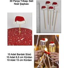 Tasarı Mağazası 30 Parça Noel Şapkalı Yılbaşı Sofra Seti : Kısa Kürdan Uzun Kürdan Bardak Süsü