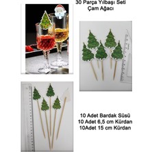 Tasarı Mağazası 30 Parça New Ağaçlı Yılbaşı Sofra Seti : Kısa Kürdan Uzun Kürdan Bardak Süsü