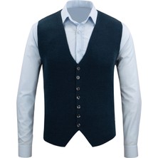 Çizgi Triko Erkek Düğmeli Spor / Regular Triko Örme Kolsuz Yelek - 4241LS