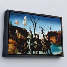 Oxyteez Ahşap Çerçeveli Salvador Dali - Filleri Yansıtan Kuğular Tablo - Swans Reflecting ELEPHANTS-7118