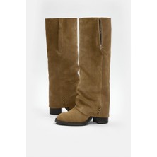 Nilufarr Thaisa Sigaro Süet Hakiki Deri Topuklu Çizme