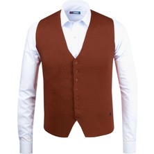 Çizgi Triko Erkek Düğmeli Spor / Regular Triko Örme Kolsuz Yelek - 4241LS