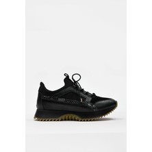 Nilufarr Sidney Siyah Hakiki Deri Yılan Desenli Kadın Sneaker