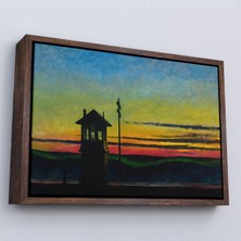 Oxyteez Ahşap Çerçeveli Edward Hopper - Demiryolunda Gün Batımı Tablo - Railroad SUNSET-7113