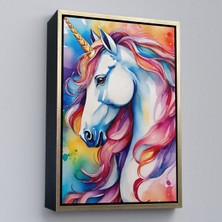 Oxyteez Ahşap Çerçeveli Sevimli Renkli Unicorn TABLOSU-7919