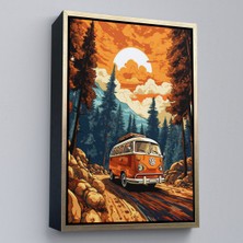 Oxyteez Ahşap Çerçeveli Retro Volkswagen Minibüs ve Manzara TABLOSU-7811