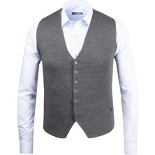 Çizgi Triko Erkek Düğmeli Spor / Regular Triko Örme Kolsuz Yelek - 4241LS