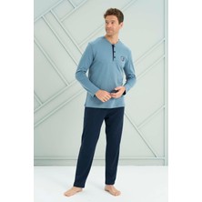 Remsa Büyük Beden Erkek Penye Uzun Kol Pijama Takımı 2202 Mavi