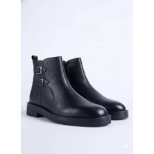VARNAS Erkek Siyah Hakiki Deri Fermuarlı Tokalı Bot - Cool