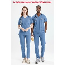Uçak İş Giyim ALASKA MAVİSİ DOKTOR HEKİM FORMASI LİKRALI SCRUBS TAKIM (ALASKAN BLUE)
