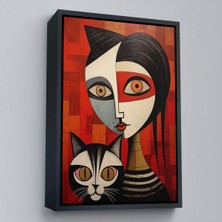 Oxyteez Ahşap Çerçeveli Pablo Picasso Tarzı - Soyut Renkli Kadın ve KEDITABLO-7376