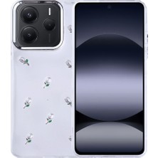 Kip GSM Xiaomi Redmi Note 14 5g Kılıf Kamera Koruyucu Simli Lale Desenli Kabartmalı Şeffaf Slikon Kapak