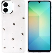 Kip GSM Samsung Galaxy A06 Uyumlu Kamera Koruyuculu Simli Yıldız Desenli Kabartmalı Şeffaf Slikon Kapak