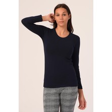 Disentis Modest Yuvarlak Yaka Uzun Kollu Pamuklu Lacivert Body