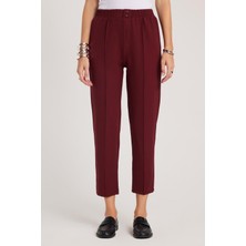 Tudors Kadın Relax Fit Rahat Kesim Yüksel Bel Düz Paça Beli Lastikli Bordo Pantolon