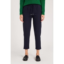 Tudors Kadın Relax Fit Rahat Kesim Yüksel Bel Dar Paça Beli Lastikli Bağcıklı lacivert Pantolon