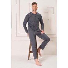 Remsa Erkek Pamuk Uzun Kol Pijama Takımı 4108 Füme