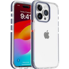 Storemax 15 Pro Max Için Serisi Arkası Şeffaf Polikarbonat Kenarları Silikon Kamera Lens Çerçevesi ve Tuşları Metal Yüksek Kalite Şeffaf Silikon Kılıf (Mavi, Dropcover)