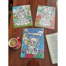 Hureggo Küçük Prenseslere Özel Renkli Kum Boyama Seti A4 Ebatında 3 Adet