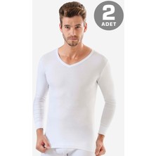 Arma Yıldız Erkek Beyaz V Yaka Uzun Kollu Fanila Badi %100 Pamuk Ribana 2'li Paket