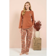 Remsa Kadın Penye Uzun Kol Pijama Takımı 3216 Kiremit