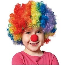 Storemax Beysüs Unisex Renkli Palyaço Peruk Saç Bonus ve Burun Seti