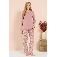 Remsa Kadın Penye Uzun Kol Pijama Takımı 3209 Gül Kurusu