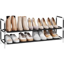 Storemax 2 Katlı Raf, Antre Dolabı Için Ayakkabı Saklama Çözümü, ve Yer Tasarrufu Sağlayan, Metal Çerçeve, Dokuma Olmayan Kumaş Raflar, Siyah LSH052B01