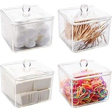 Storemax Deconox Şeffaf Akrilik Kare Pamuk ve Kulak Çubuğu Organizeri, Pamukluk ve Kutusu