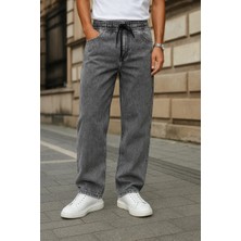 Comstar Erkek Premium Comfort Gri Baggy Pantolon Lastikli Bel Denim Kumaş ile Rahat Kesim