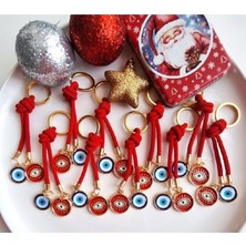 Svc Aksesuar Yeni Yıl Hediyesi 10 Adet Metal Kutuda 10 Adet Nazar Boncuklu Kırmızı Anahtarlık -Yeni Yıl Hediyesi - Kurumsal Hediyelik