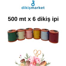 dm dikişmarket 120 No Karışık Renkli Dikiş Ipliği Küçük Boy Dikiş Ipi Makara (500 Mt)-Yerli Üretim 6Lİ SET
