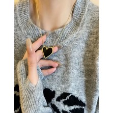 Alya's Aksesuar 316L Paslanmaz Çelik Siyah Kalp Kolye