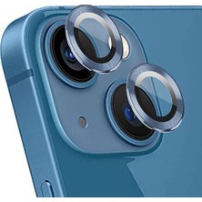 Ennar Apple iPhone 15 Plus 6.7'' Metal Çerçeveli Kamera Koruma Lensi Sierra Mavi
