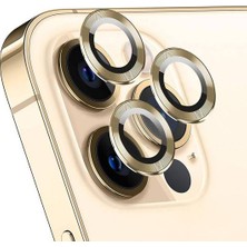 Ennar Apple iPhone 15 Pro Max 6.7'' Metal Çerçeveli Kamera Koruma Lensi Altın