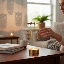 Keyfim Shop Altın Renkli Döner Baykuş Isı ile Dönen Dekoratif Mumluk