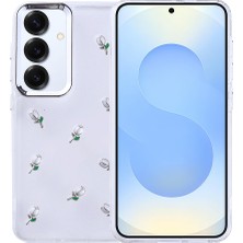 Kip GSM Samsung Galaxy S24 Plus Uyumlu Kılıf Kamera Koruyucu Simli Lale Desenli Kabartmalı Şeffaf Slikon Kapak