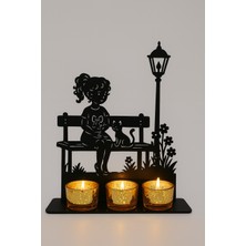 Keyfim Shop Rustik Metal Siluet Dekor – Bankta Kız ve Kedi Tasarımı, Retro Ev Aksesuarı