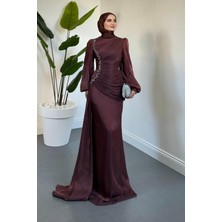 Merven Akyüz Ansel Yandan Taşlı Drapeli Janjan Abiye Gül Kurusu