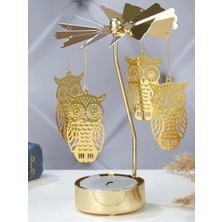 Keyfim Shop Altın Renkli Isı ile Dönen Baykuş Tasarımlı Dekoratif Metal Mumluk