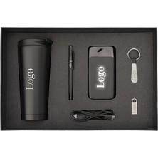 Vip Siyah Hediye Seti / Termos, Kalem, Powerbank, Anahtarlık ve USB Bellek
