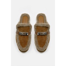 Nilufarr Jelly Taba Süet Gerçek Kürklü Kadın Terlik