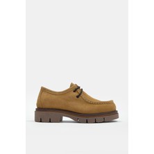 Nilufarr Isabella Camel Hakiki Süet Kadın Loafer Ayakkabı