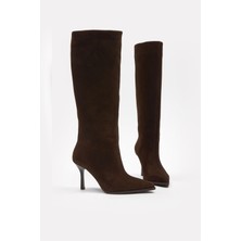 Nilufarr Melodi Acı Kahve Süet Hakiki Deri Topuklu Çizme