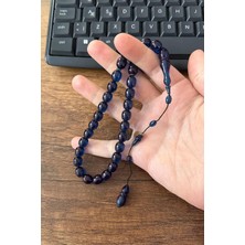 Tesbihkenti Mehmet Hızarcı İmzalı Tombul Mavi Ateş Kehribar Tesbih