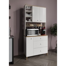 Stella Kahve Köşesi Dolabı Beyaz-Meşe 90CM, Erzak Dolabı, Kiler Dolabı