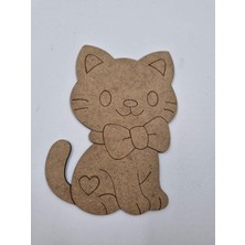 10 Adet Sevimli Papyonlu Kedi Ahşap Boyama Okul Diy Etkinlik Aktivite Sanat 15 cm x 12 cm