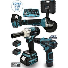 Power Black Germany Profesyonel 3 Lü Set Şarjlı Taşlama Somun Şarjlı Matkap 21 V Tam Torklu