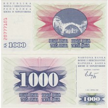 Banknoting Bosna Hersek 1000 Dinar 1992 Iç Savaş Dönemi. Çil.