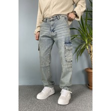 Alışveriş Sokağı Kargo Cepli Tasarım Mavi Jean - Kot Pantolon